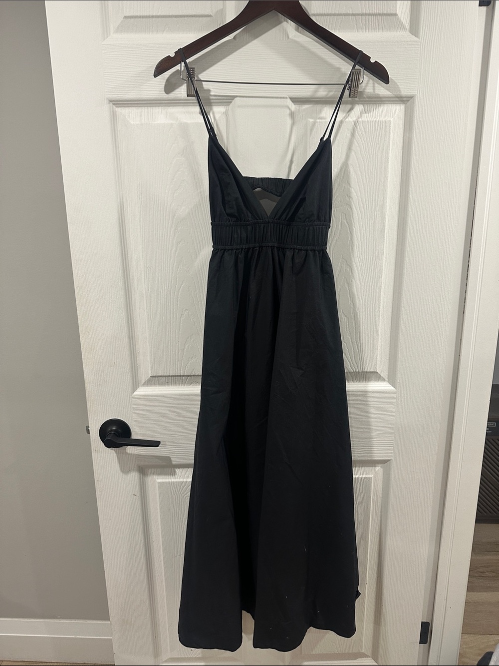 Babaton Black Poplin Maxi Dress with V-Neck